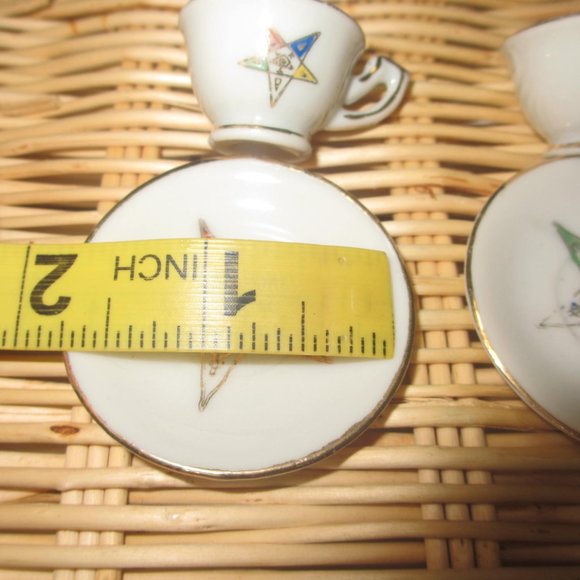 2 MINI PAIRS VINTAGE Masonic Eastern Star Ceramic dish Saucer tea cup DOLLHOUSE - Picture 9 of 15